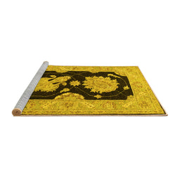 Sideview of Machine Washable Oriental Yellow Traditional Rug, wshtr1346yw