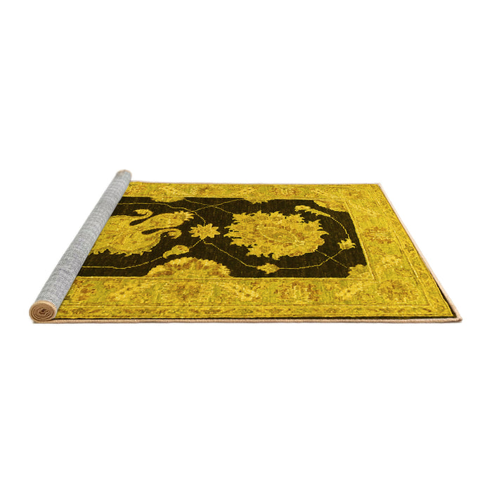 Sideview of Machine Washable Oriental Yellow Traditional Rug, wshtr1346yw