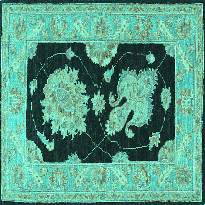 Square Machine Washable Oriental Turquoise Traditional Area Rugs, wshtr1346turq
