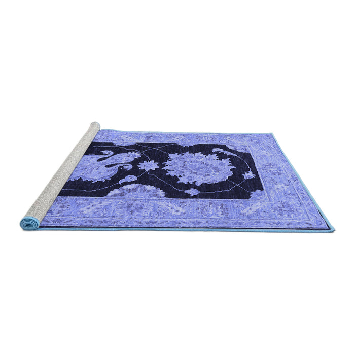 Sideview of Machine Washable Oriental Blue Traditional Rug, wshtr1346blu