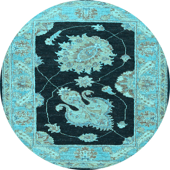 Round Oriental Light Blue Traditional Rug, tr1346lblu