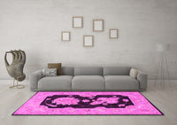 Machine Washable Oriental Pink Traditional Rug, wshtr1346pnk