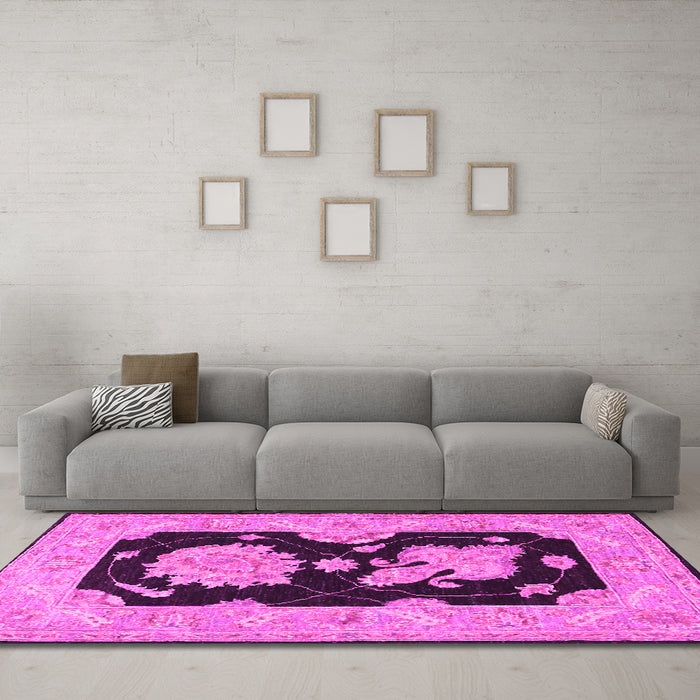 Machine Washable Oriental Pink Traditional Rug in a Living Room, wshtr1346pnk
