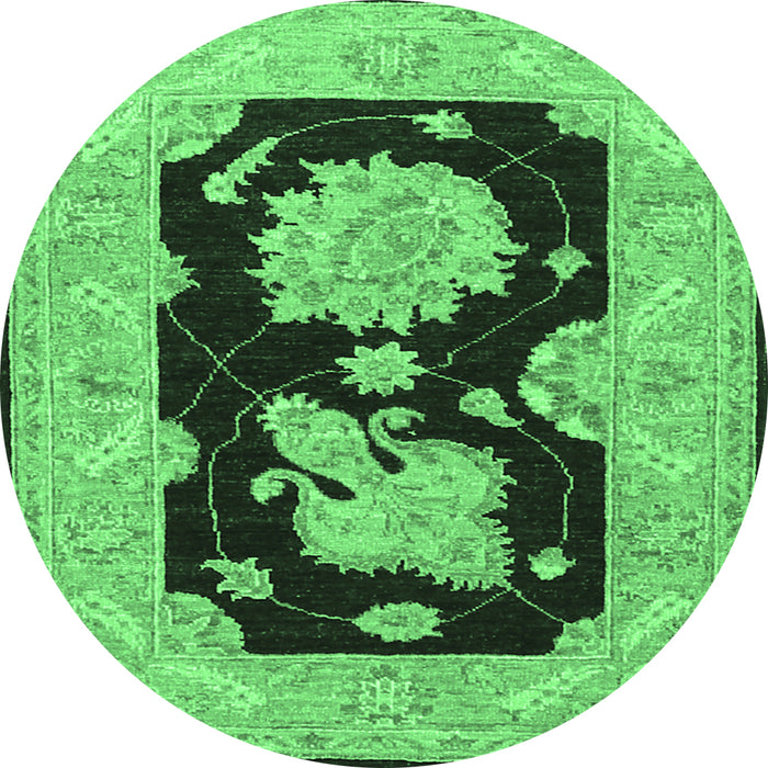 Round Oriental Emerald Green Traditional Rug, tr1346emgrn