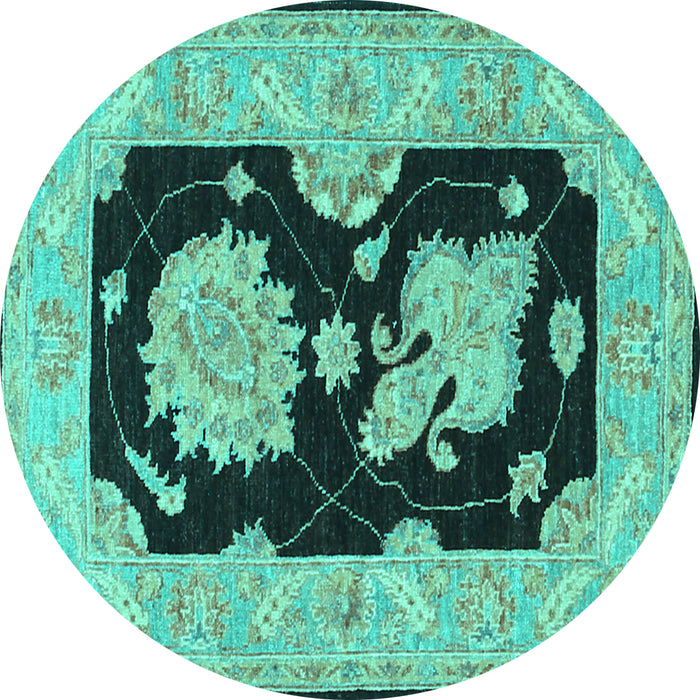 Round Machine Washable Oriental Turquoise Traditional Area Rugs, wshtr1346turq
