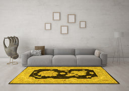Machine Washable Oriental Yellow Traditional Rug in a Living Room, wshtr1346yw