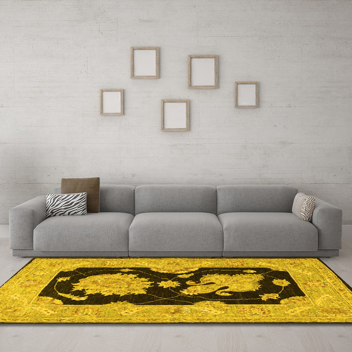 Machine Washable Oriental Yellow Traditional Rug in a Living Room, wshtr1346yw