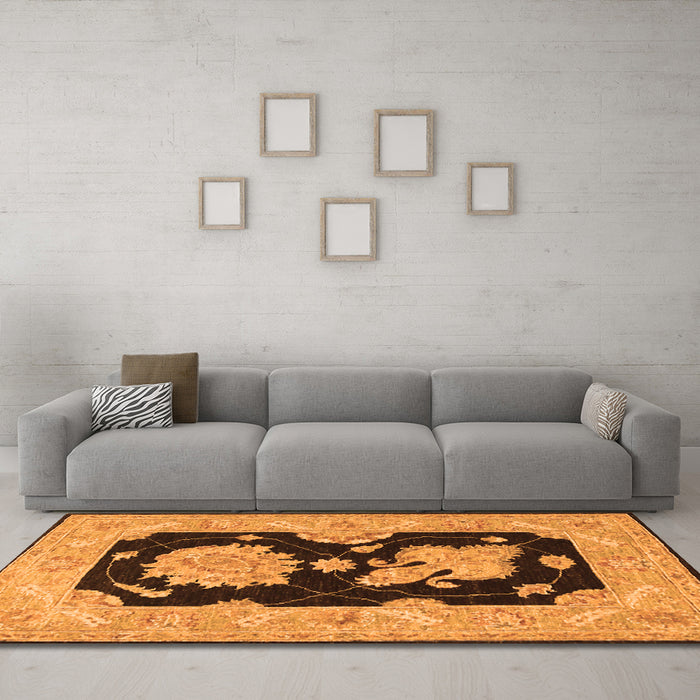 Machine Washable Oriental Orange Traditional Area Rugs in a Living Room, wshtr1346org