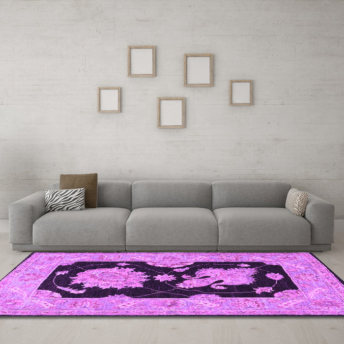 Machine Washable Oriental Purple Traditional Area Rugs in a Living Room, wshtr1346pur