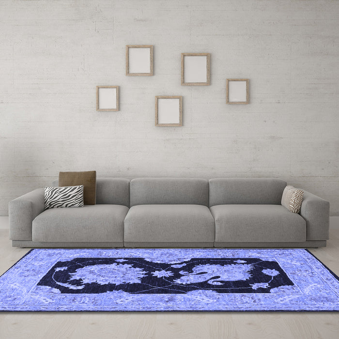 Machine Washable Oriental Blue Traditional Rug in a Living Room, wshtr1346blu