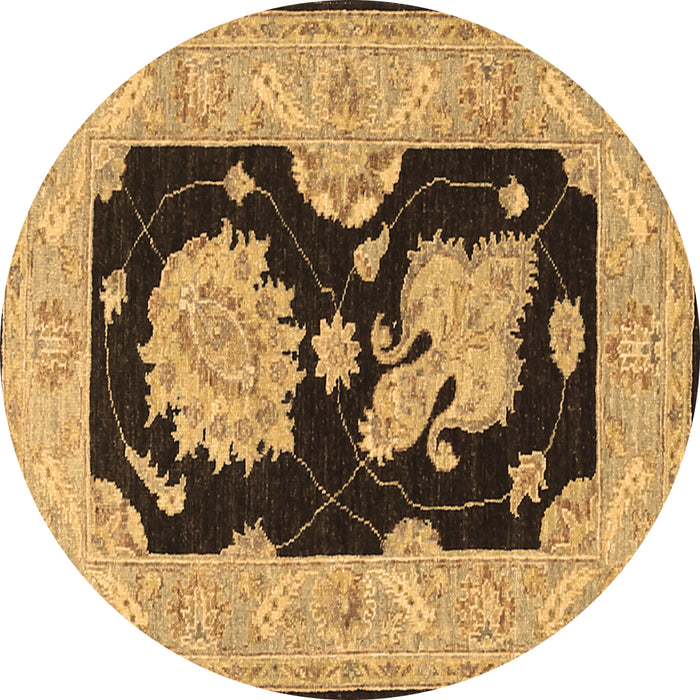 Round Oriental Brown Traditional Rug, tr1346brn