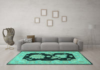 Machine Washable Oriental Turquoise Traditional Rug, wshtr1346turq