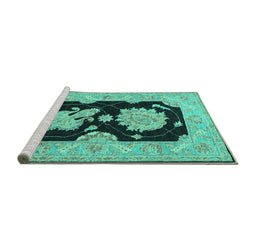 Sideview of Machine Washable Oriental Turquoise Traditional Area Rugs, wshtr1346turq