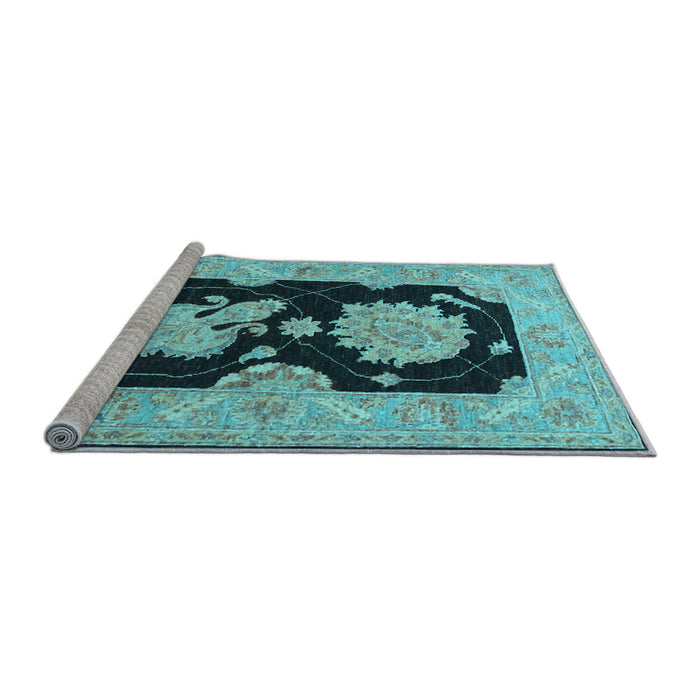 Sideview of Machine Washable Oriental Light Blue Traditional Rug, wshtr1346lblu