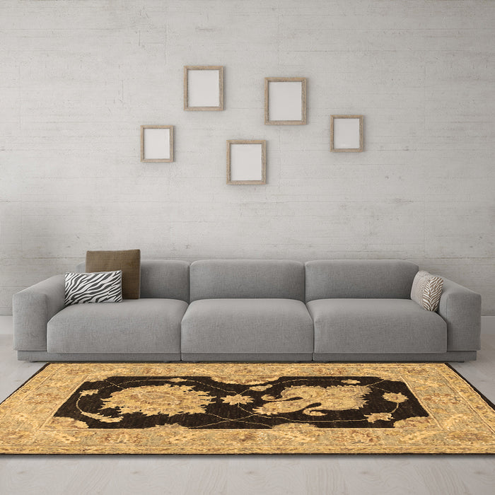 Machine Washable Oriental Brown Traditional Rug in a Living Room,, wshtr1346brn