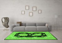 Machine Washable Oriental Green Traditional Rug, wshtr1346grn