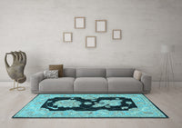 Machine Washable Oriental Light Blue Traditional Rug, wshtr1346lblu