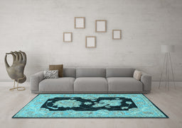 Machine Washable Oriental Light Blue Traditional Rug in a Living Room, wshtr1346lblu