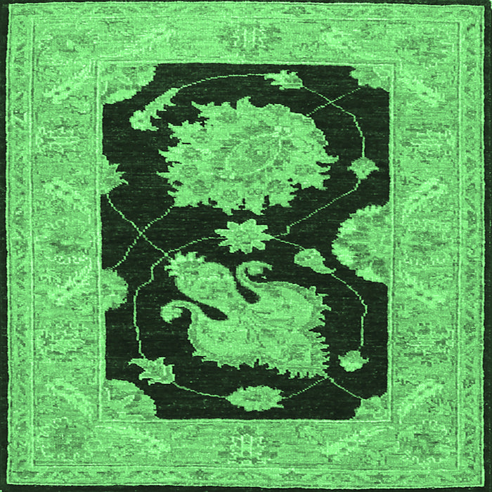 Square Oriental Emerald Green Traditional Rug, tr1346emgrn