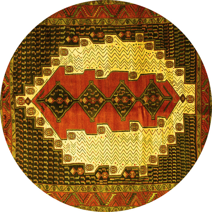 Round Persian Yellow Traditional Rug, tr1347yw