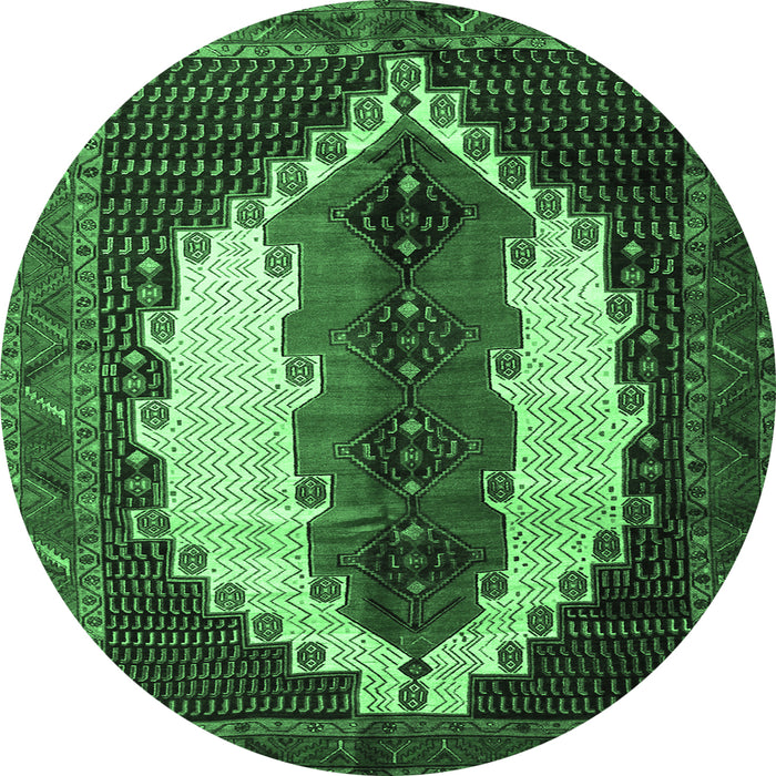 Round Persian Emerald Green Traditional Rug, tr1347emgrn