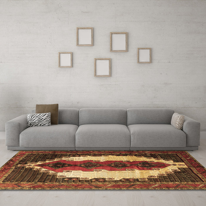 Machine Washable Persian Brown Traditional Rug in a Living Room,, wshtr1347brn