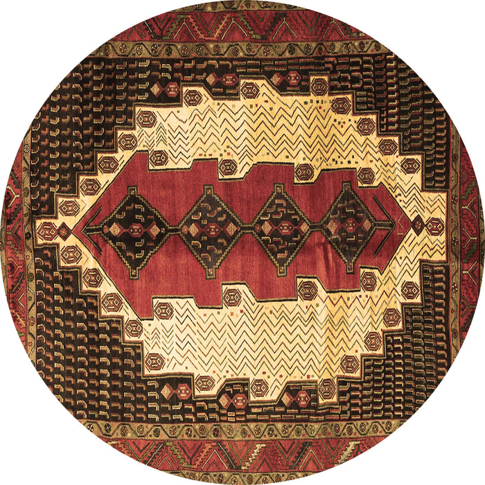 Round Persian Brown Traditional Rug, tr1347brn
