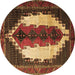 Round Persian Brown Traditional Rug, tr1347brn