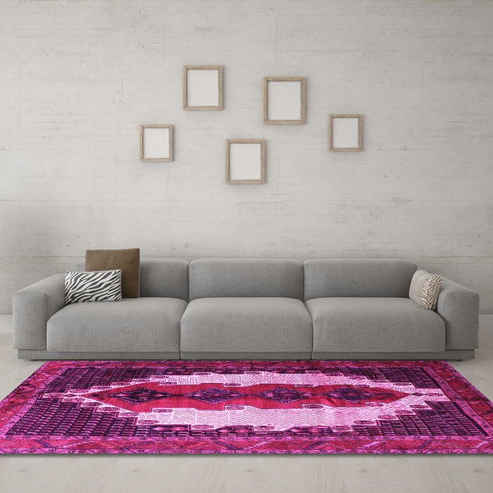 Machine Washable Persian Pink Traditional Rug in a Living Room, wshtr1347pnk