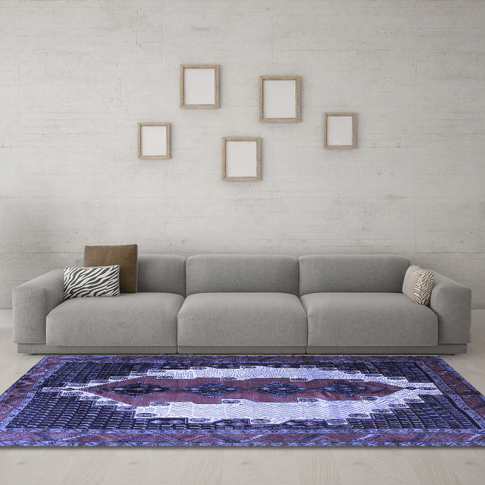 Machine Washable Persian Blue Traditional Rug in a Living Room, wshtr1347blu
