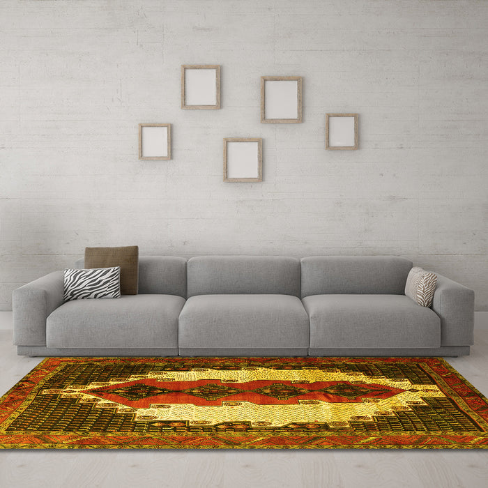 Machine Washable Persian Yellow Traditional Rug in a Living Room, wshtr1347yw