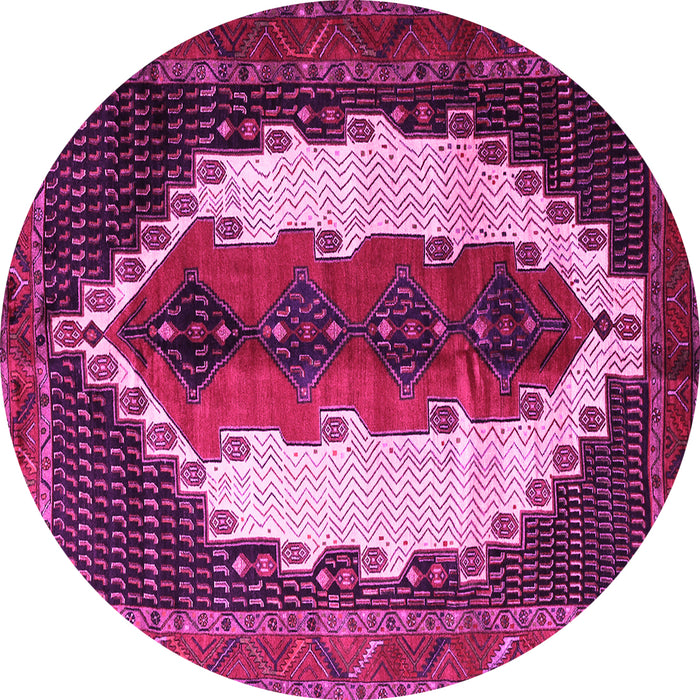 Round Machine Washable Persian Pink Traditional Rug, wshtr1347pnk
