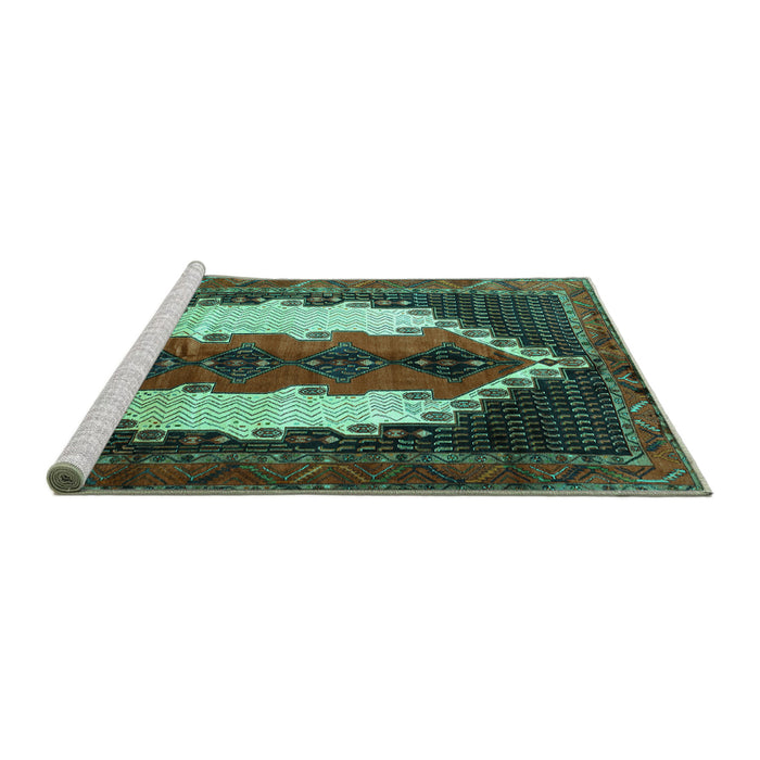 Sideview of Machine Washable Persian Turquoise Traditional Area Rugs, wshtr1347turq