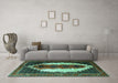 Machine Washable Persian Turquoise Traditional Area Rugs in a Living Room,, wshtr1347turq