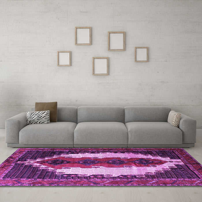 Machine Washable Persian Purple Traditional Area Rugs in a Living Room, wshtr1347pur