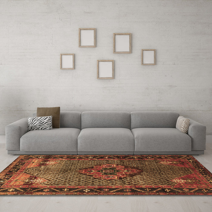 Machine Washable Persian Brown Traditional Rug in a Living Room,, wshtr1348brn