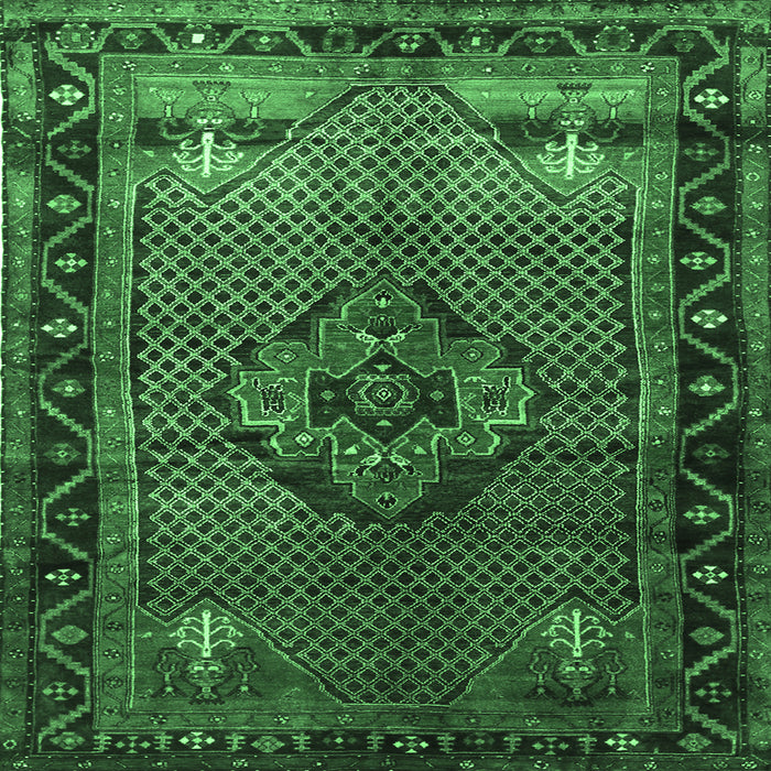Square Persian Emerald Green Traditional Rug, tr1348emgrn