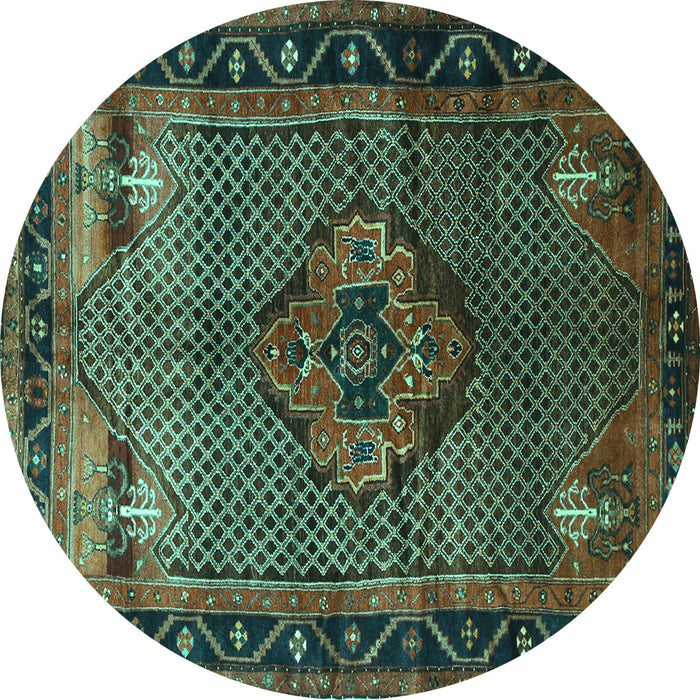 Round Persian Turquoise Traditional Rug, tr1348turq