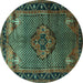 Round Machine Washable Persian Turquoise Traditional Area Rugs, wshtr1348turq