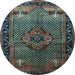 Round Machine Washable Persian Light Blue Traditional Rug, wshtr1348lblu