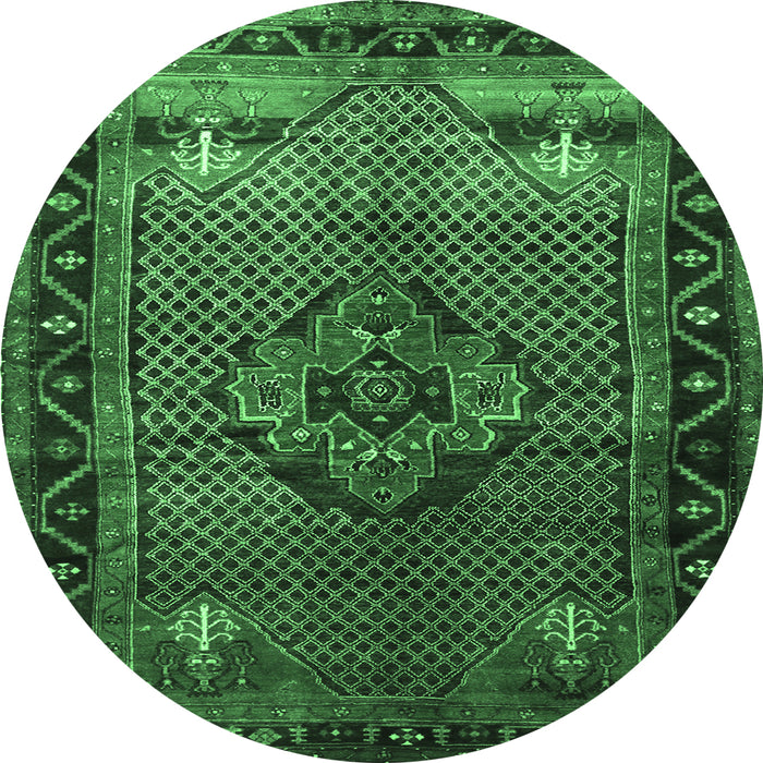 Round Persian Emerald Green Traditional Rug, tr1348emgrn