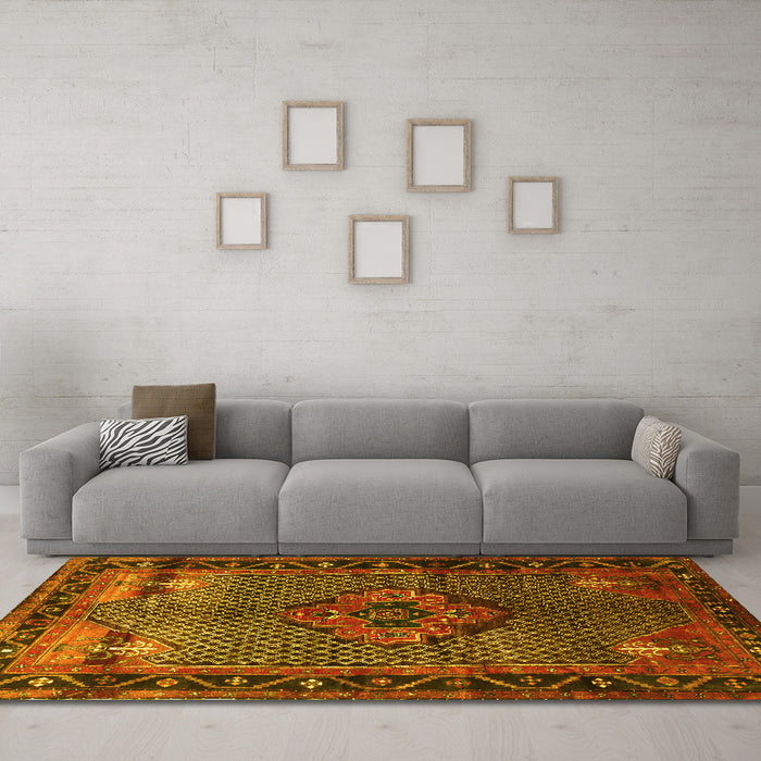 Machine Washable Persian Yellow Traditional Rug in a Living Room, wshtr1348yw