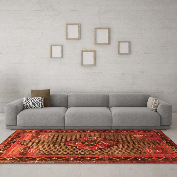 Machine Washable Persian Orange Traditional Area Rugs in a Living Room, wshtr1348org