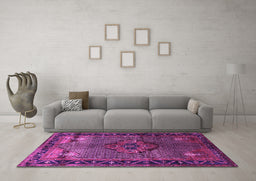 Machine Washable Persian Purple Traditional Area Rugs in a Living Room, wshtr1348pur
