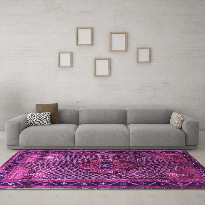 Machine Washable Persian Purple Traditional Area Rugs in a Living Room, wshtr1348pur