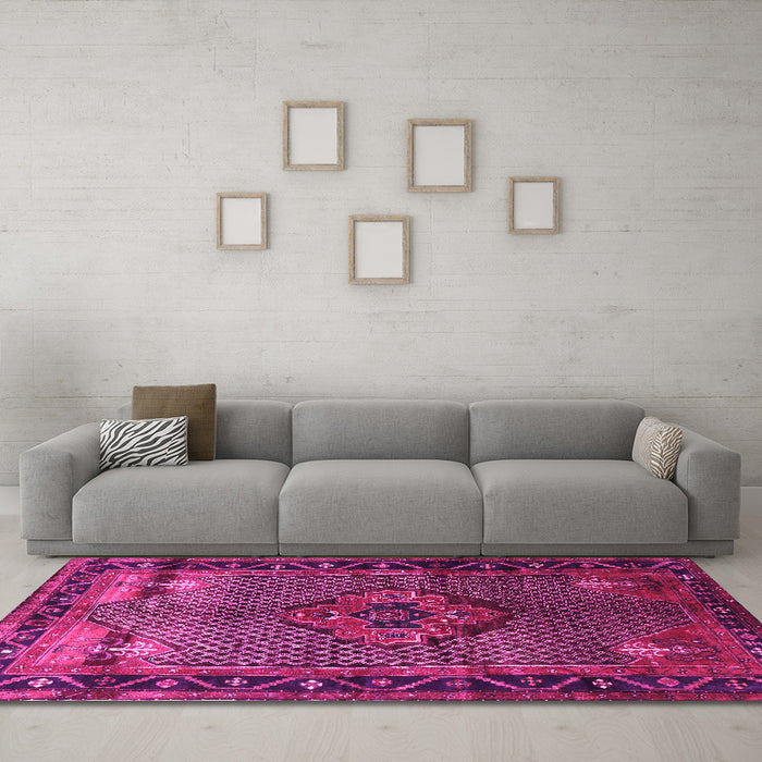 Machine Washable Persian Pink Traditional Rug in a Living Room, wshtr1348pnk