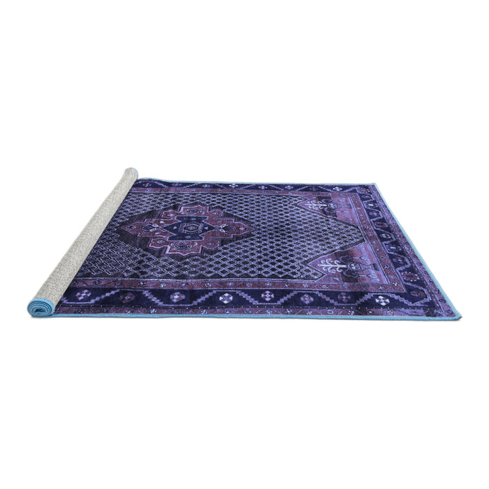 Sideview of Machine Washable Persian Blue Traditional Rug, wshtr1348blu
