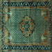 Square Machine Washable Persian Turquoise Traditional Area Rugs, wshtr1348turq