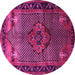 Round Machine Washable Persian Pink Traditional Rug, wshtr1348pnk