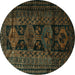 Round Persian Turquoise Traditional Rug, tr1349turq